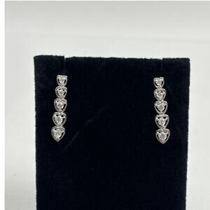 Caspian International CI 925 Heart Drop Earrings CZ 5 Hearts Sterling Silver